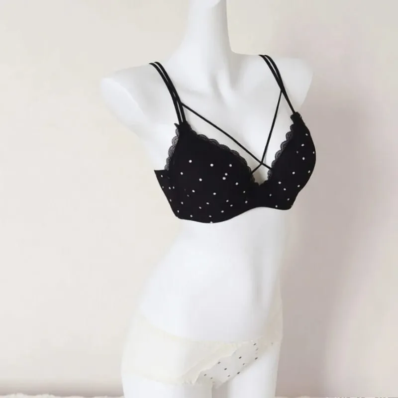 Elegant Japanese Polka Dot Bra & Brief Set Push Up Plunge Small Bust Lift Support Anti Sag Side Coverage Adjustable Comfort — image 5