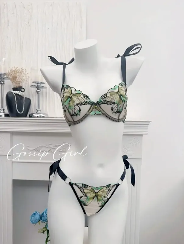 Modest Romantic Lace Butterfly Embroidery Bra Sheer Mesh Camisole Sleepwear Women Daily Wear Push Up Soft Lingerie Set 34-40 — image 12
