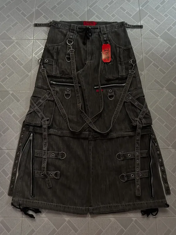 Y2K Black Multi Pocket Cargo Jeans Men Women Wide Leg Distressed Frayed Hem Flap Pockets Button Detail Baggy Streetwear Trousers