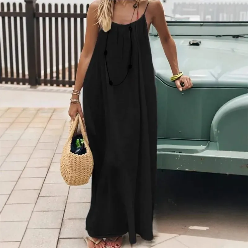 Casual Solid Loose Dress For Women Sexy Sleeveless Spaghetti Strap Backless Lace-up Robe Femme Holiday Beach Party Clothes New — image 4