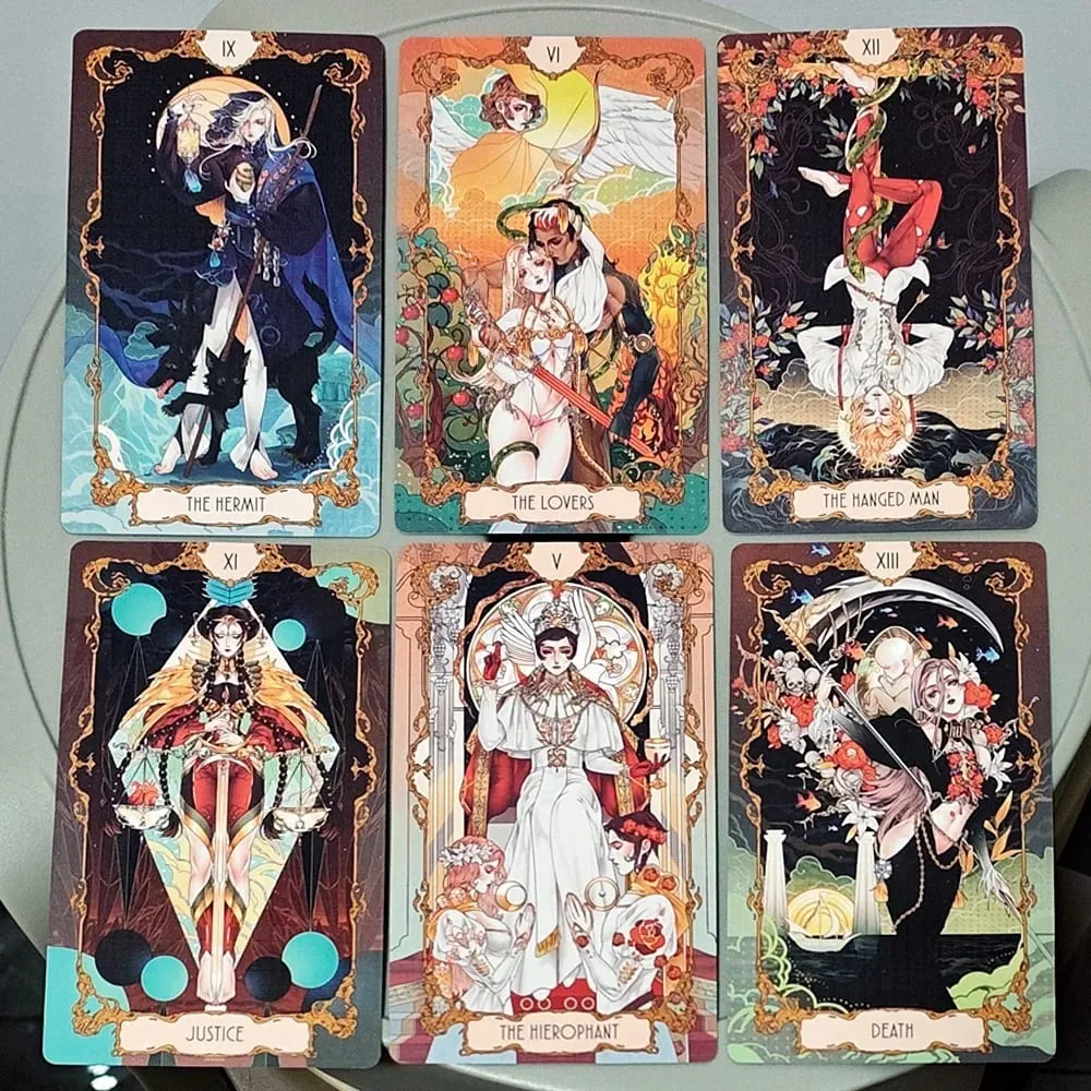 Double-embossed with Gorgeous Anime-Style Illustrations 78 Pcs Art Nouveau Tarot Cards 12*7cm Anima Tarot Deck in Rigid Box — image 6