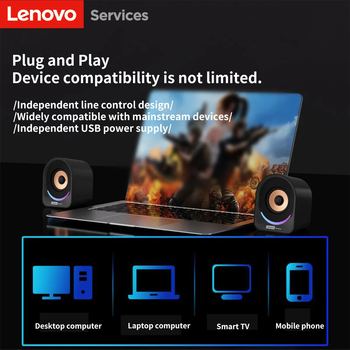 Lenovo Desktop Speakers Portable Small Speakers Computer Speakers Desktop Laptop Home Wired Mini Speakers Small Desktop Multimedia Laptop Speakers — image 3