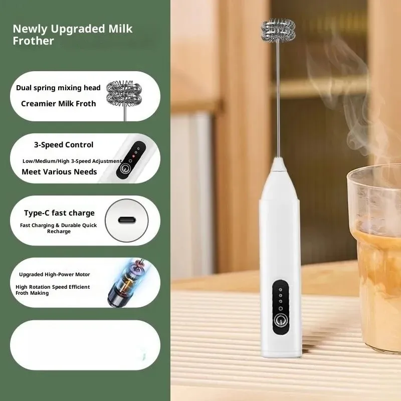 Milk Frother USB boleh dicas semula 3 Kelajuan Pembuat Buih Kopi Whisk Mixer Pemegang Elektrik Blender Pemukul Telur — image 10