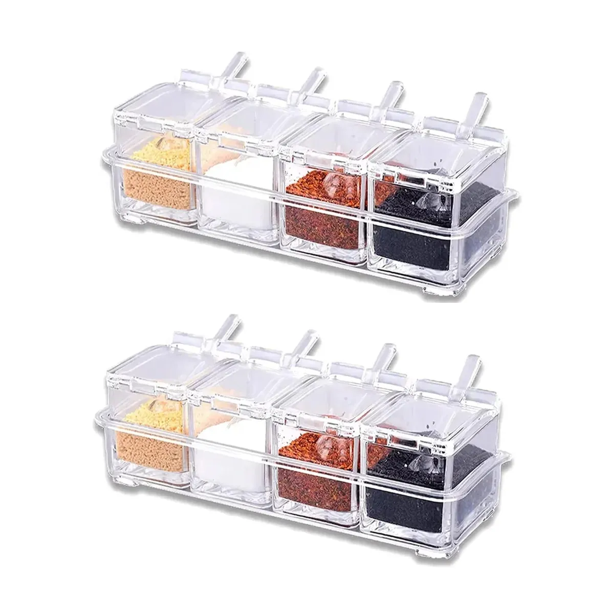 Kitchen Accessories Gourmet Acrylic Seasoning Box with 4 Serving Spoons Spice Jar Set Condiment Cruet Bottle Kitchen Supplies