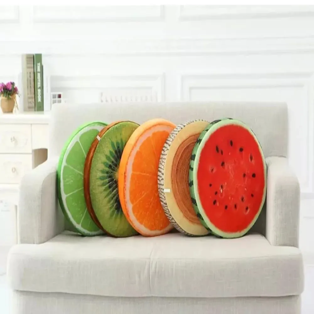 Creative Round Fruit Pillow Fruit Slice Print Plush Fabric Seat Cushion Simulation Stuffed Inner Plush Pillow Sofa Decor — image 5