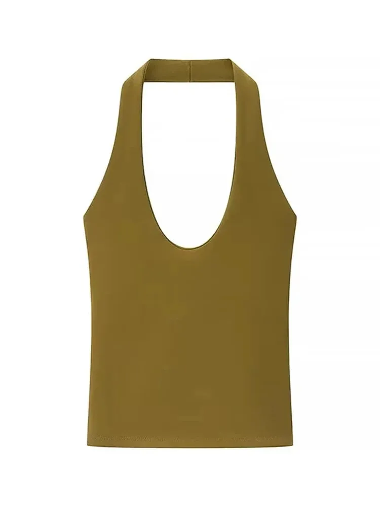 2025 Summer New Women's Solid Color Series Halter Collar Slim Backless Basic All-match Top — image 10