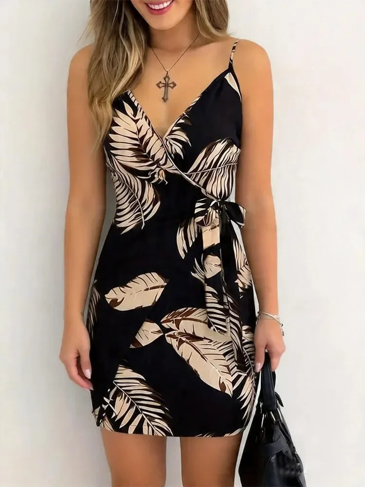 Women's Floral Print Spaghetti Strap Mini Dress Casual Tie-Front Detail Comfortable Fit Mini Dress for Casual Wear Women's Summe — image 4
