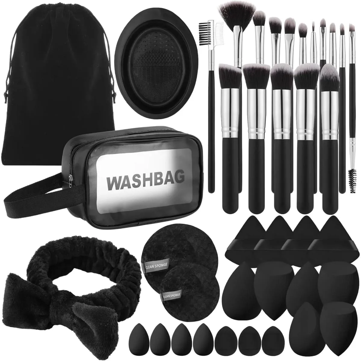 16Pcs Professional Makeup Brush Set Eye Shadow Contouring Foundation Highlight Setting Powder Blending Makeup Sponge Powder Puff — image 1