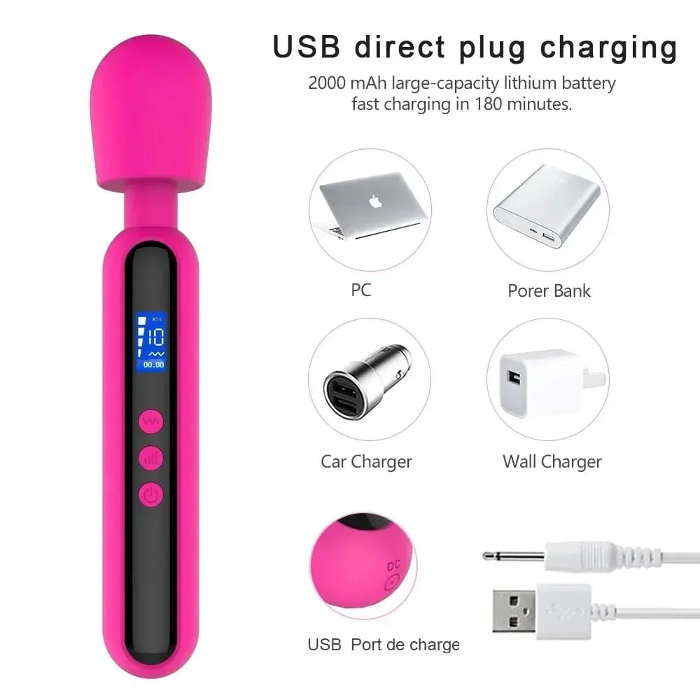 Female Masturbator Massage Stick 10 Frequency 4-speed Silicone Material LCD Display Vibration Stick Adult Sex Products