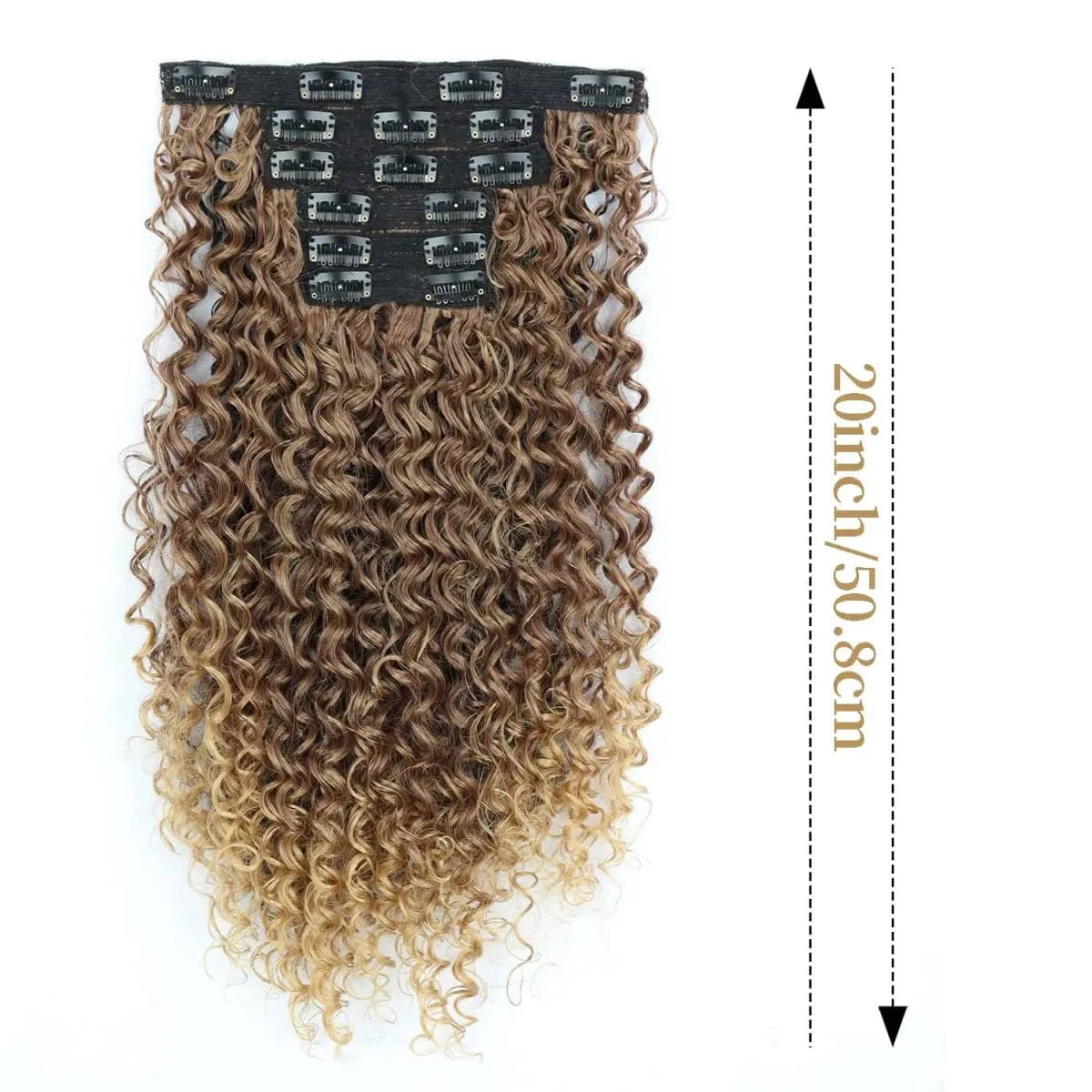 16 Clip In Hair Extensions Synthetic Kinky Curly Full Head Fake Pieces Brown Black Hair Extensions Suitable For Black Women — image 3
