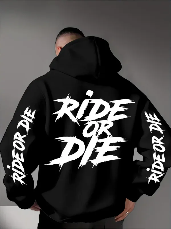 Men's Ride Or Die Hoodie Biker Motorcycle Graphic Back Sleeve Print Oversized Pullover Sweatshirt Streetwear Autumn Winter — image 1