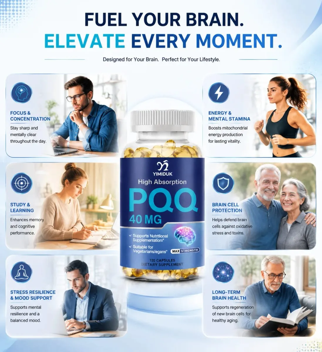 PQQ Capsules 40mg Mitochondrial Biogenesis Support Cell Brain & Heart Health Energy Boost Cognitive Function Antioxidant — image 4