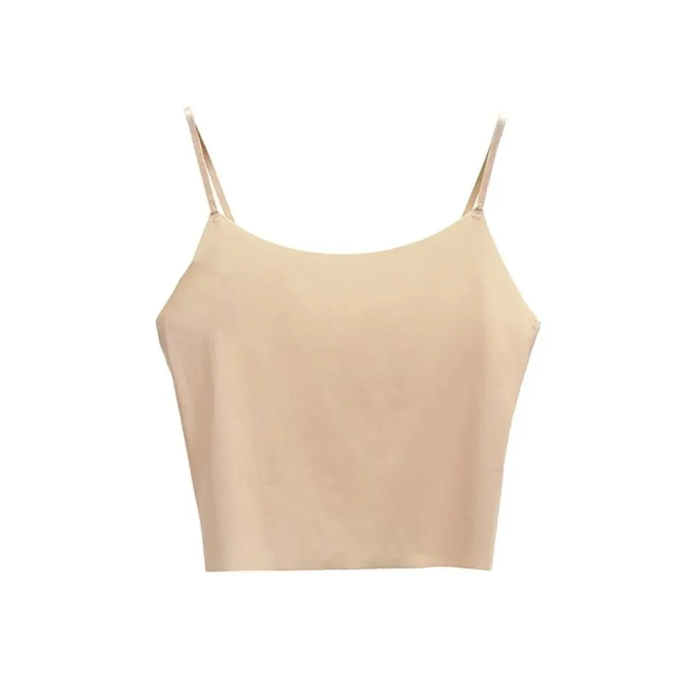 Thin Ice Silk Traceless Sling Tank Top Bralette Crop Tops Strap Skinny Vest Tops Solid Color Slim Fit Sleeveless Camisole Women — image 11