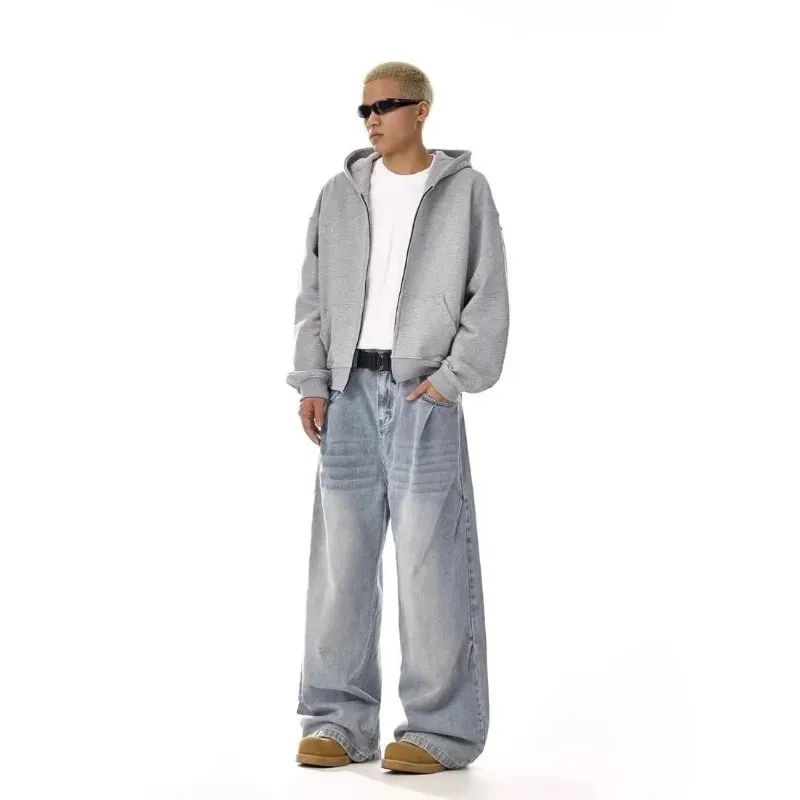 Mens Jeans Harajuku American Vintage Washed Cleanfit High Street Straight Loose Wide Leg Denim Pants Unisex Fashion Style New — image 5