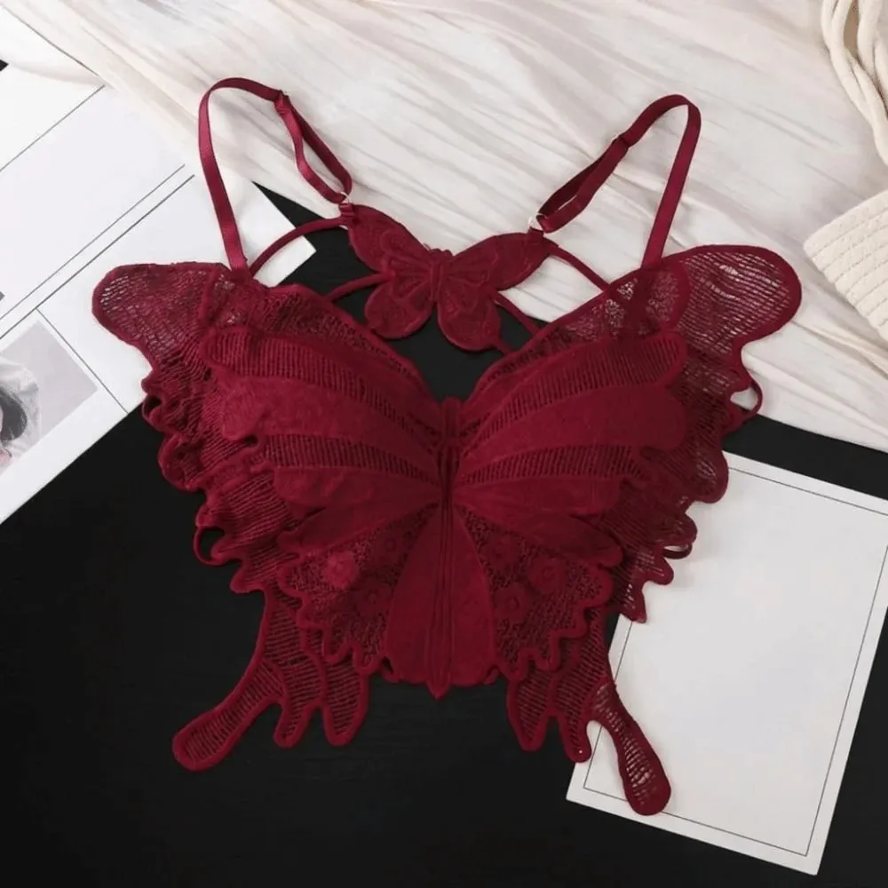 Fashion Backless Butterfly Bras Padded Slim Fit Lace Camisole Flower Korean Style Hollow-out Vest Tops Streetwear — image 4