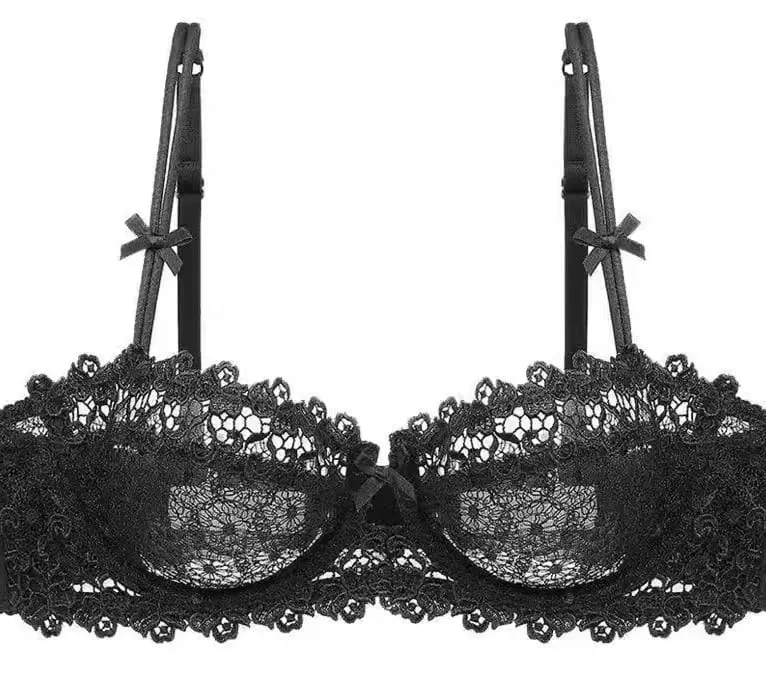 Europese kanten bh-set Ultradunne semi-transparante halve cup Pure Desire Bh's voor kleine borsten Anti-verslapping Comfortabel ondergoed — image 8