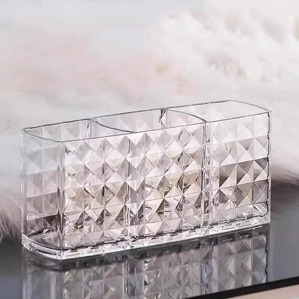 3 Slots Makeup Brush Holder Makeup Organizer Cosmetic Storage Box Lipstick Eyebrow Pencil Display Stand Acrylic Transparent Box — image 3