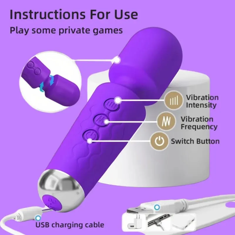 20 Bilis ng Magic Wand Vibrator G-Spot Clitoral Stimulator Rechargeable Waterproof Massager Sex Toy para sa mga Babae — image 2