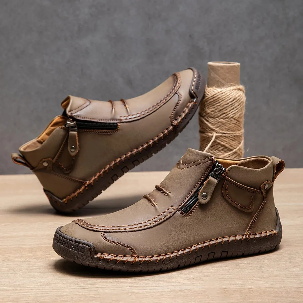 New Autumn Handmade Leather Men Boots Outdoor Design Sneakers Man Breathable Casual Leather Shoes Men Ankle Boots Fall Plus Size — image 4