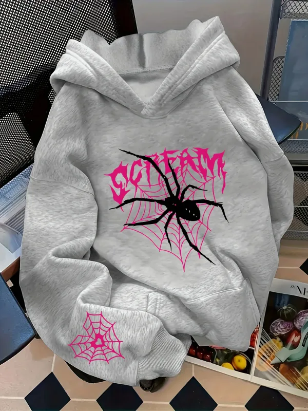 Men's Gothic Spider Print Hoodie Hip Hop Sports Casual Streetwear Pink Graffiti Pullover Sweatshirt Tops — image 10