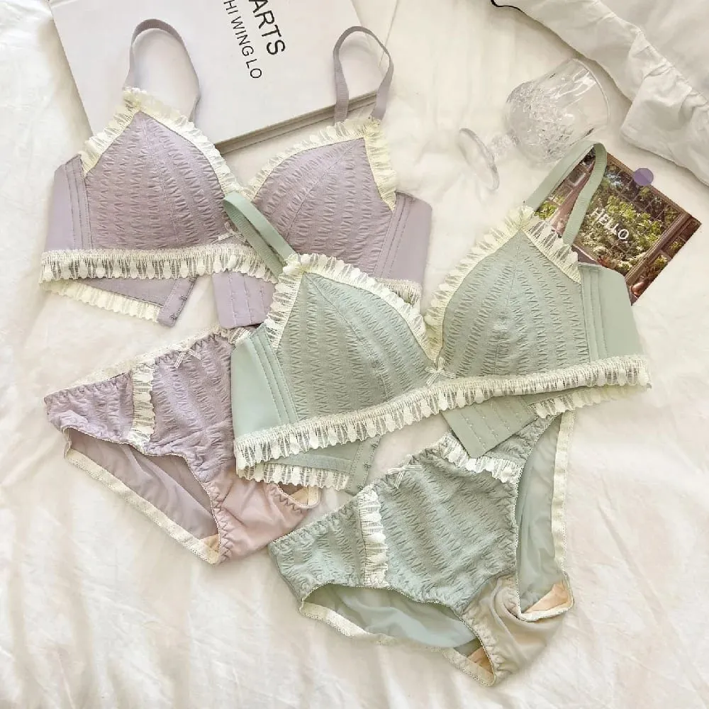 Junge Mädchen Dessous 2026 Neue Kleine Bequeme Dessous Nahtlose Einteiliges Bh Und Panty Sets Spitze Bogen Frau Unterwäsche — image 3
