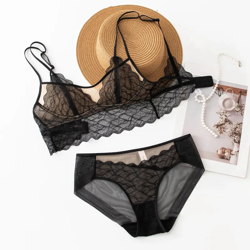 Sexy Silk Lingerie Set Women Push Up Lace Bralette Panty Set Pure Desire Swimsuit Beach Cover Up — image 7