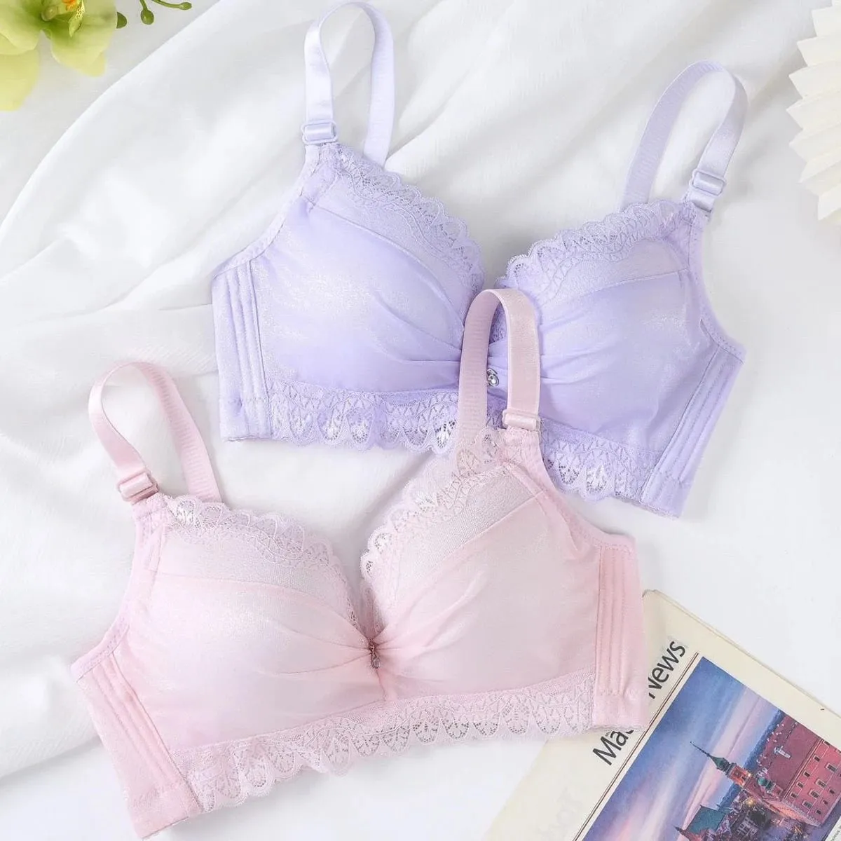 Ultra-Thick 8cm Push up Bra Lace Gathered Wireless Full Coverage Lingerie Side Support for A/B Cup Women — image 2