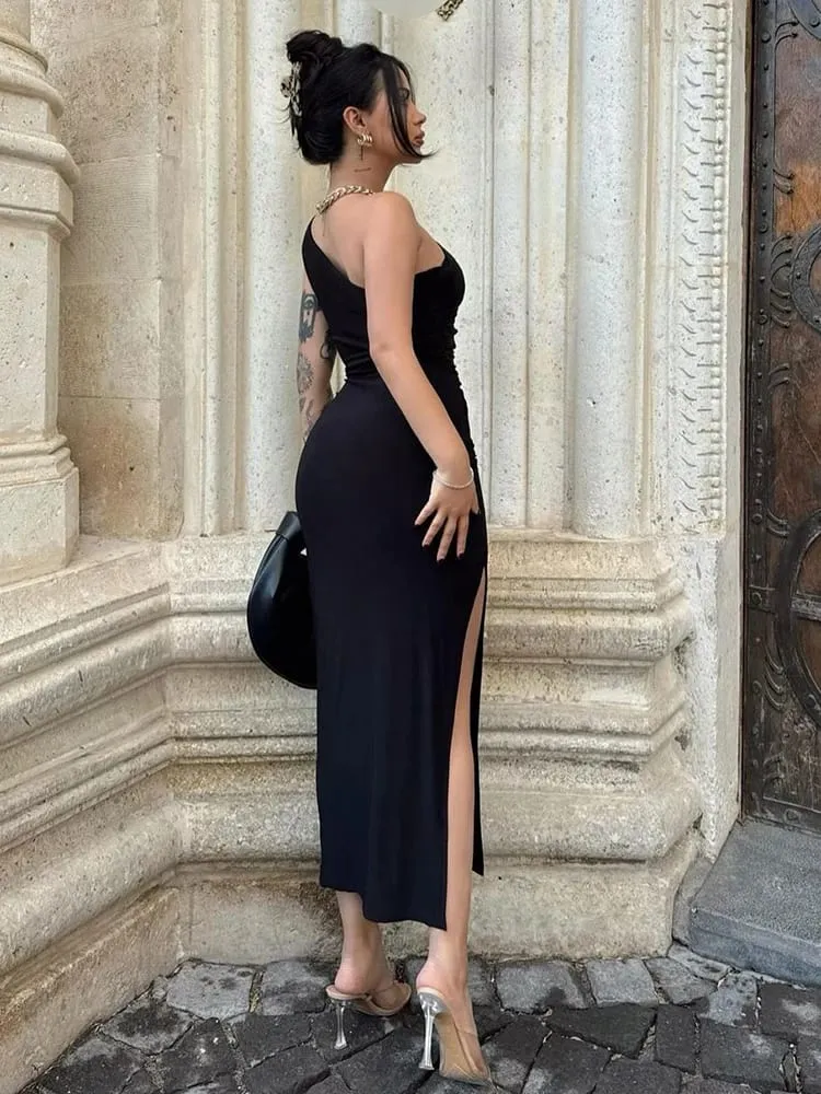 Women Maxi Dresses Sexy Split Black Sleeveless Backless Slim Dress Summer Female Fashion Off Shoulder Club Elegant Party Dresses — image 2