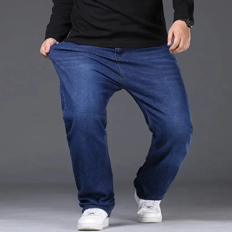 42-50 Plus Size Men's Jeans Business Casual Denim Pants High Waist Straight Leg Loose Elastic Comfortable Trousers Male Clothing — image 4