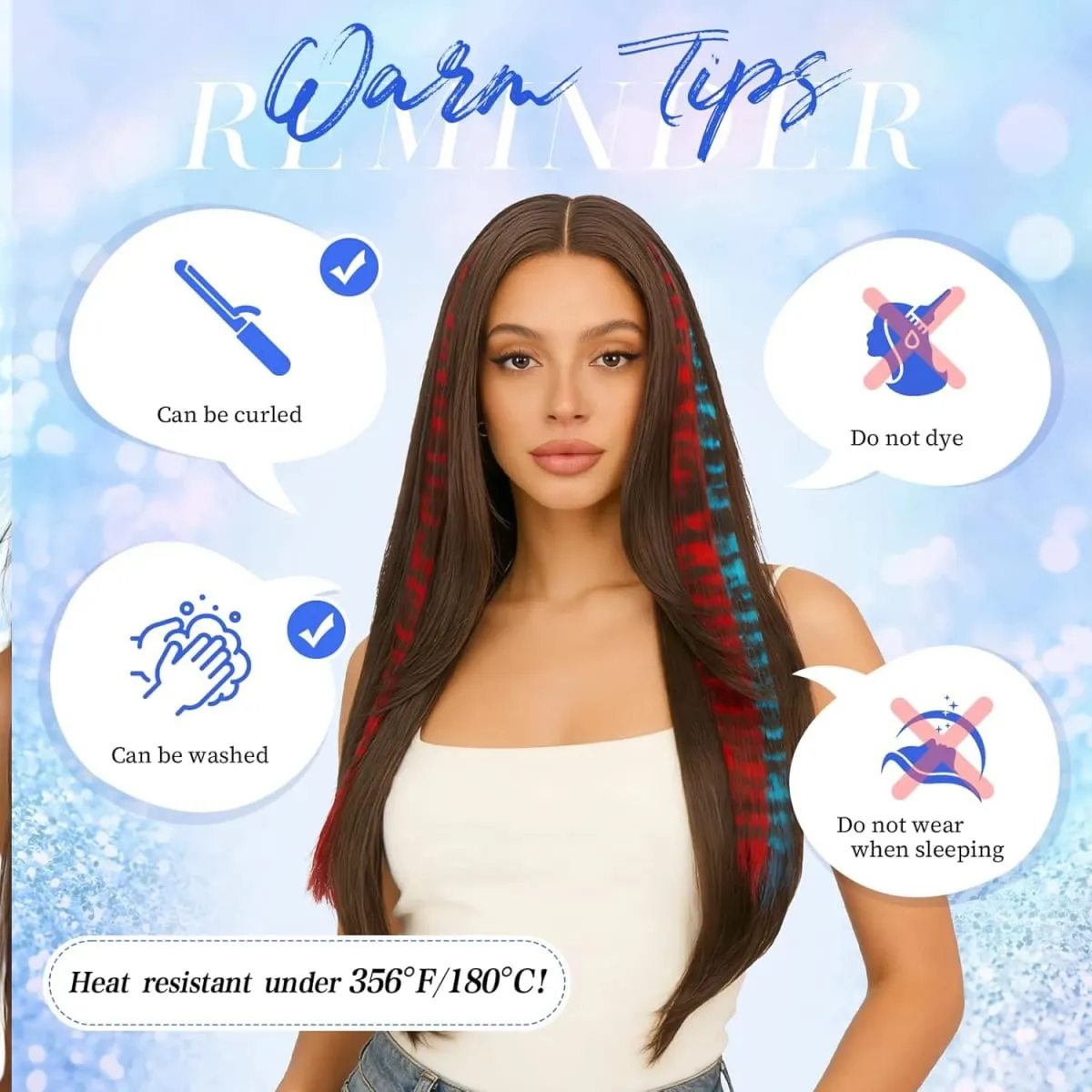 Leopard Printed Clip in Hair Extensions -5 PCS Blue Long Synthetic Straight Clip in Hair Extensions Stripe Printed Hairpiece
