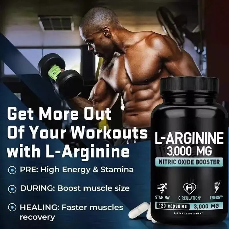 L Arginine 3000mg Capsules - 120 Capsules Nitric Oxide Supplement for Sport Muscle and Energy - L-Arginine Nitric Oxide Booster — image 3
