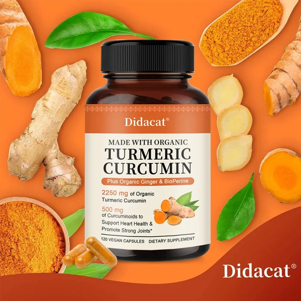 Turmeric Curcumin Capsules 2250mg Herbal Extract 95% Curcuminoids with Black Pepper Powerful Joint Support — image 2