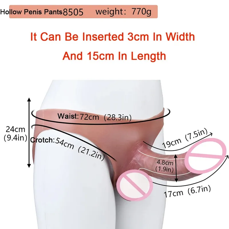 Mutandine con dildo cavo ultra realistico Slip in silicone Strapon Pene Estendi pantaloni a maniche Giocattoli sessuali per uomini Ingrandimento del cazzo