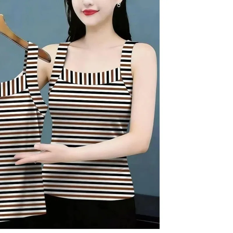 Summer Sleeveless Striped Contrast Patchwork Plus Size Vintage Tops All-match Harajuku T Shirts Fashion Casual Women Clothing — image 5