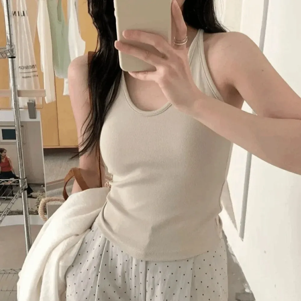 Korean Style with Chest Pad Strap Vest U-Neck Solid Color Backless Sleeveless Top Slimming Women Camis Summer — image 15