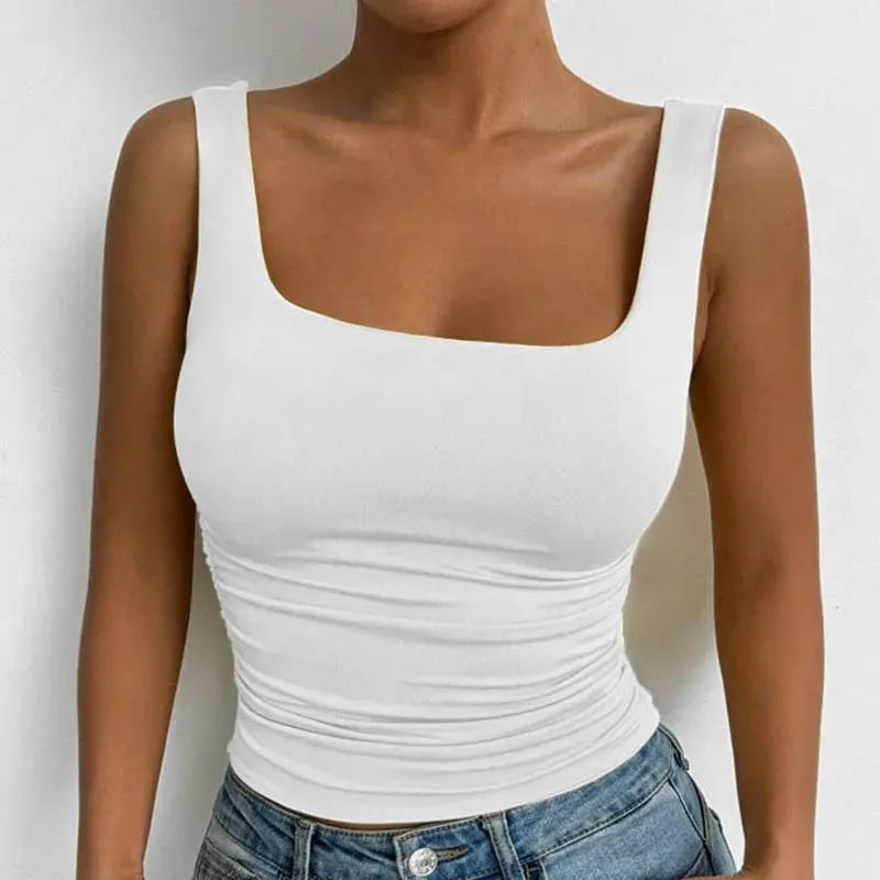 Women's Square Neck Sleeveless Cami Top Casual Basic Crop Top — image 12