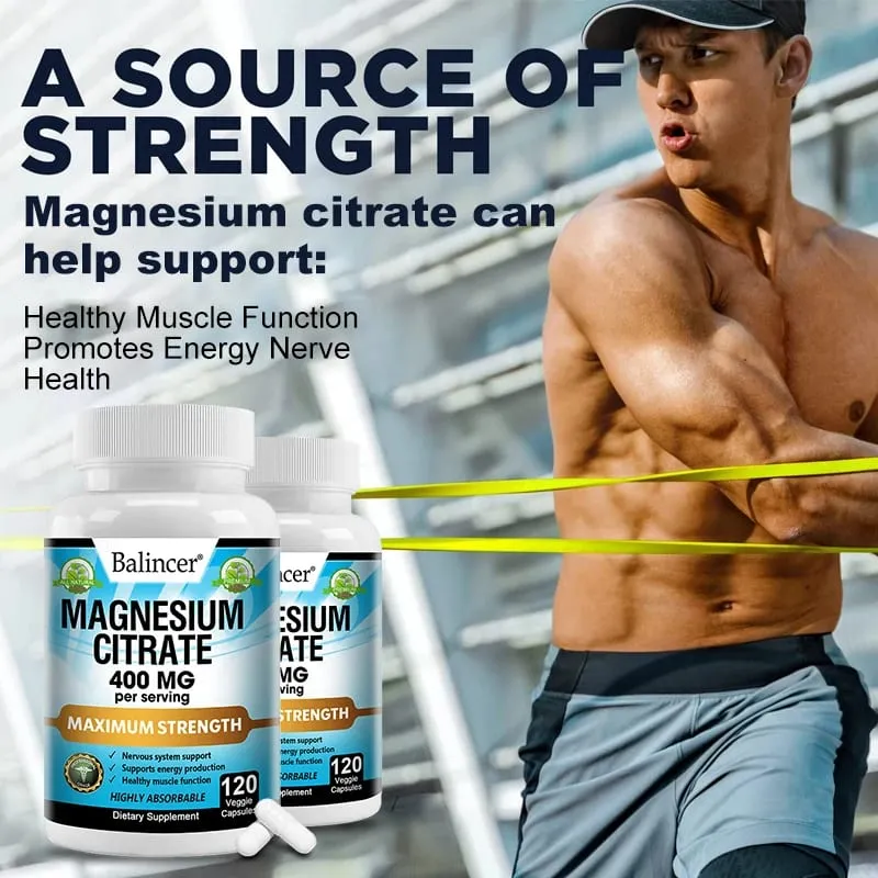 Magnesium Citrate 400 Mg - Muscle Nerve and Energy Support Promote Muscle Relaxation Non-GMO 120 Capsules — image 2