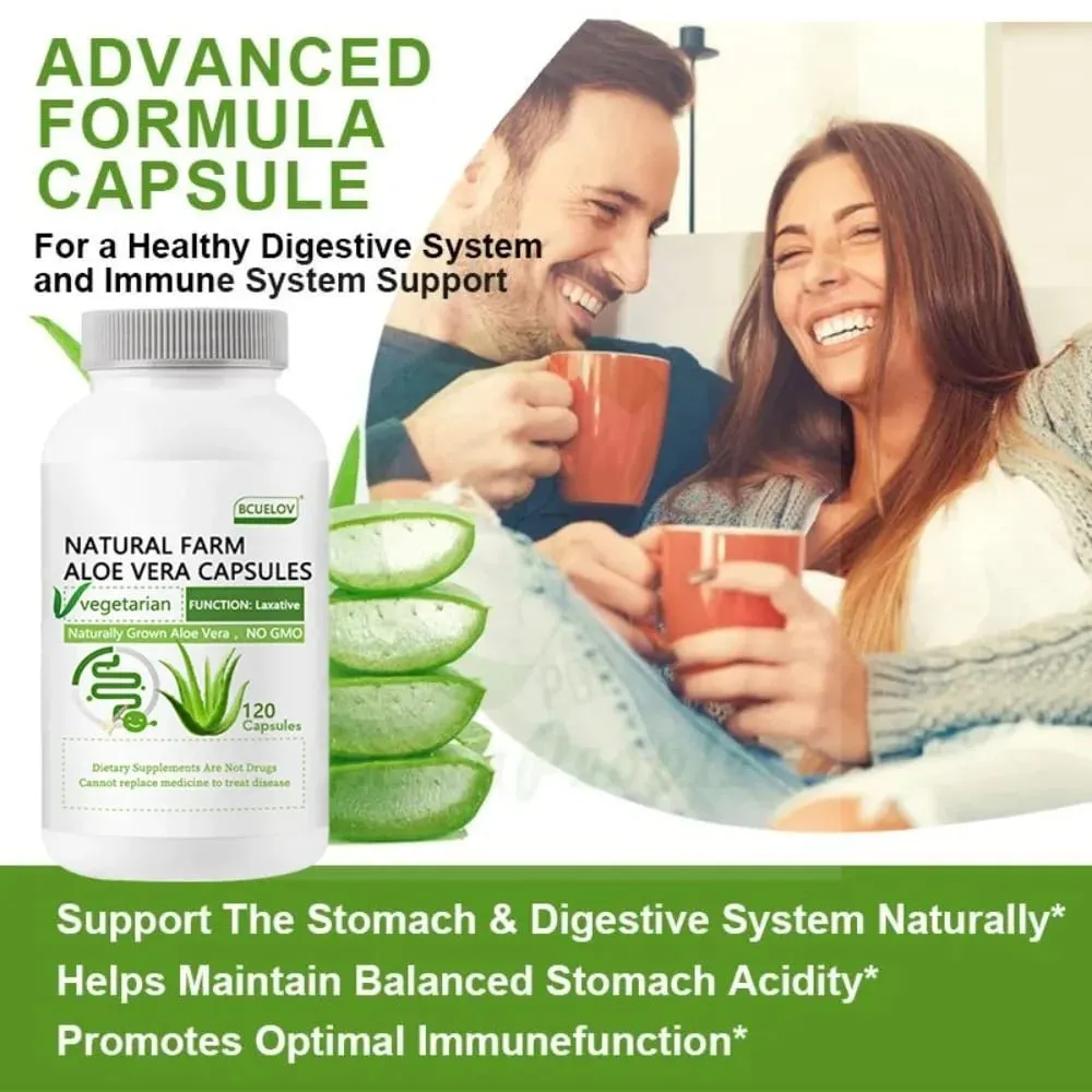 Aloe Vera Extract Capsules - Helps Cleanse and Detoxify The Colon Burn Fat Maintain Stomach Acid Balance and Boost Immunity