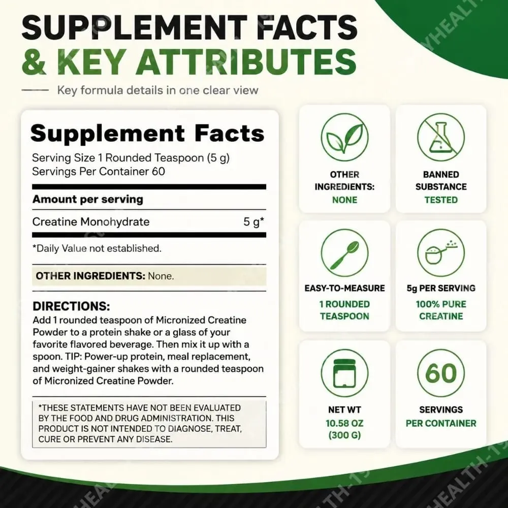 Micronized Creatine Monohydrate Pure & Unflavored Powder for Muscle Building Strength Power & Recovery Support Adults 300g — image 3