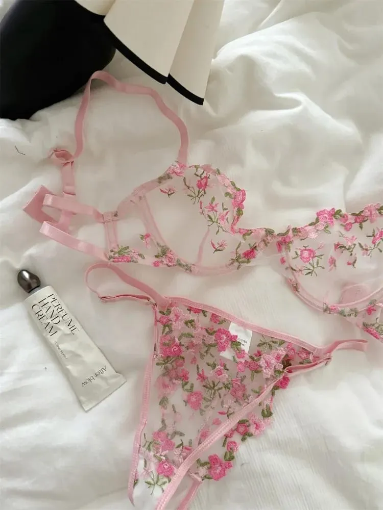 Everyday French Lace Bra Set Wireless Support Embroidered Flower Ultra Thin Breathable Comfort Hollow Out Lingerie BANERDANNI — image 6