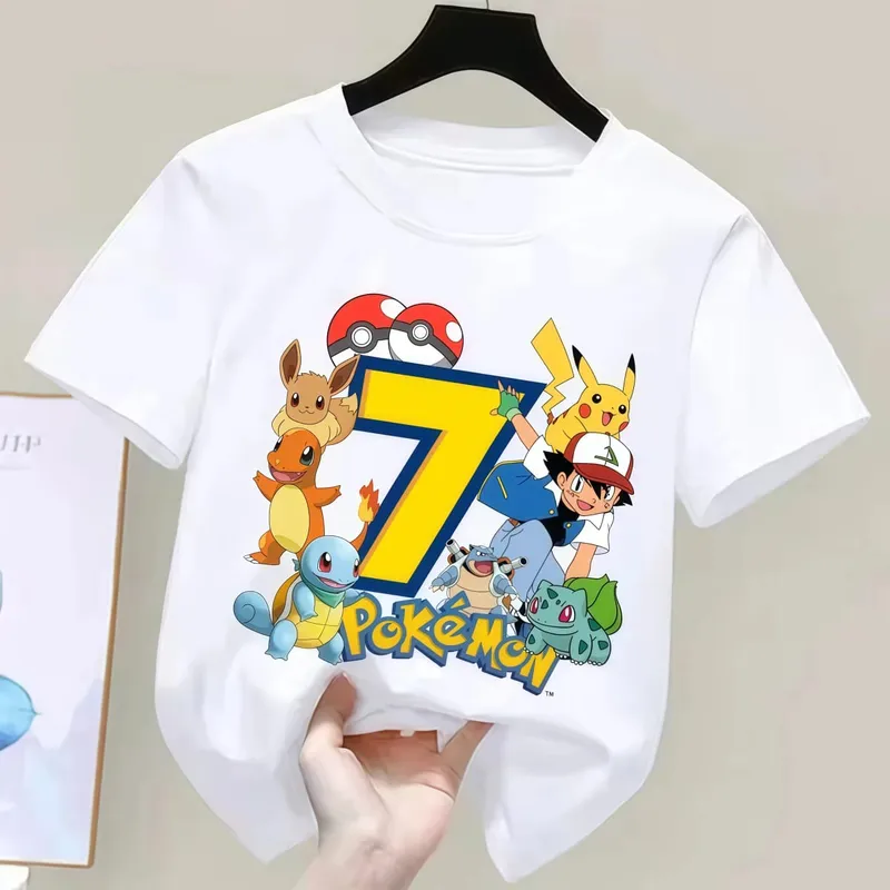 2026 Pikachu Kids Children T Shirts Birthday Number 1-9 Printed T Shirt Boys Girls Summer Short Sleeves Tops Children Clothing — image 13