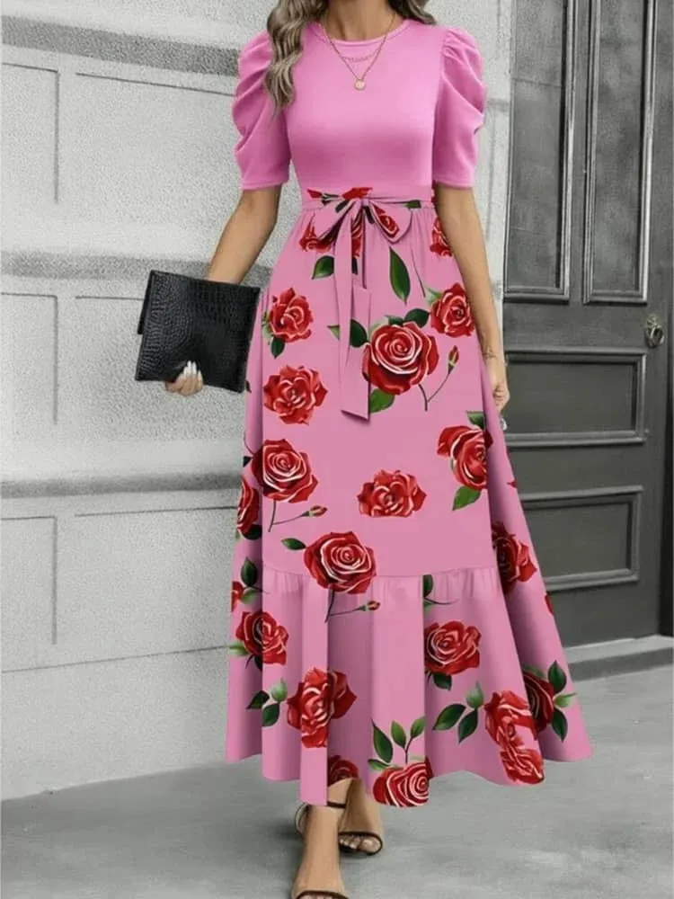 Autumn Winter Women Puff Sleeve Maxi Dress A Line Swing Long Dress For Holiday Dating Daily Occasion Wear — image 2