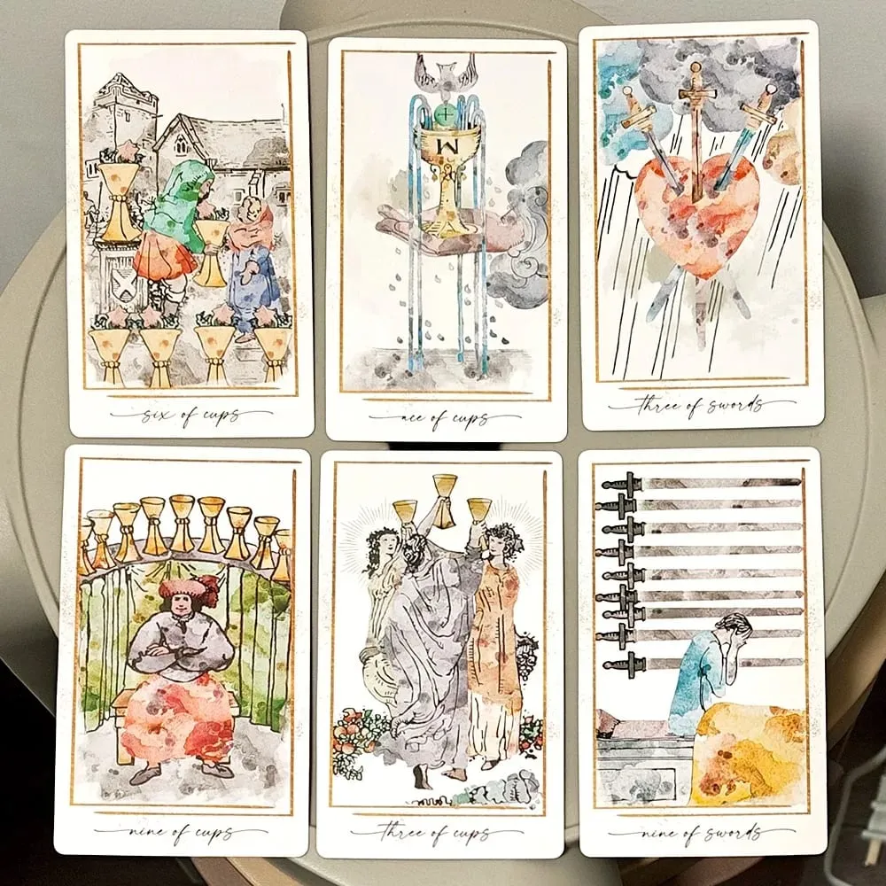 Modern Hue Tarot Deck - 78 Watercolor Tarot Cards 12*7cm Based on RWS Imagery - Aesthetic Divination Cards Double-embossed — image 6