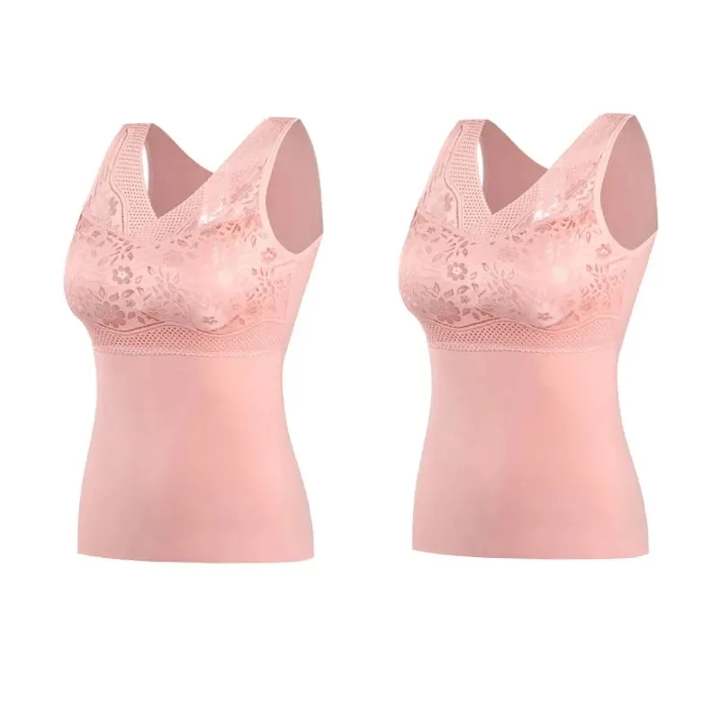 Women Winter Lace Padded Thermal Vests Soft Skin‑Friendly Undershirts Comfortable Sleeveless Inner Versatile Daily Tank Tops