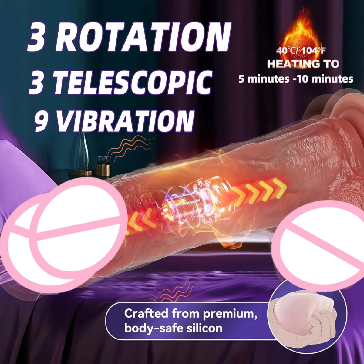 9 Vibration Modes 3 Stretching And 3 Shaking Modes Dildo Electric Female Sex Toy Silicone Dildo Telescopic Vibration Heating 18+ — image 2