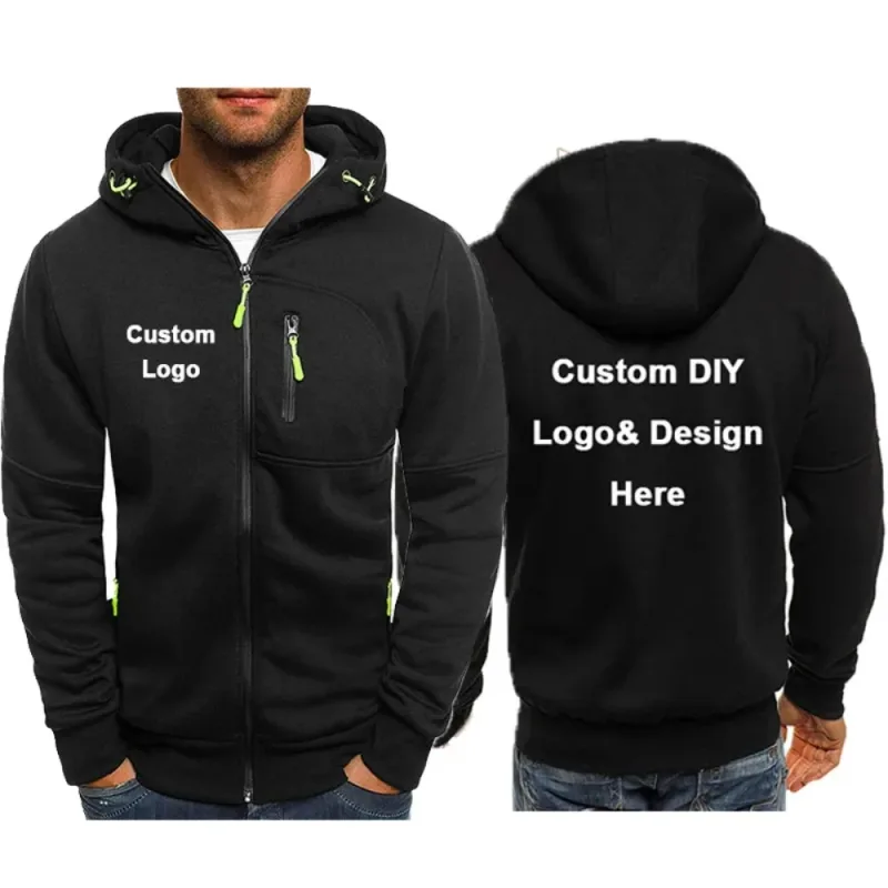 Men's Hooded Jacket with Pocket Zipper Customized Image Text with Personalized Logo Casual Sports Streetwear Men's Wool Sweat — image 2