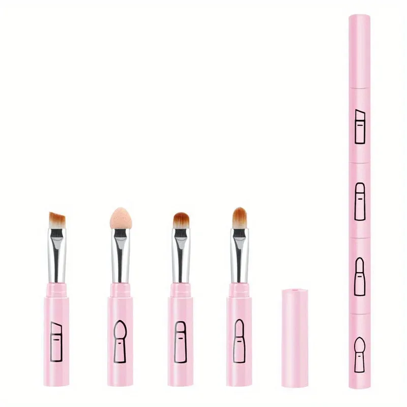 4-in-1 Portable Makeup Brush Set - Travel Friendly Detachable Mini Eyeshadow Eyebrow Eyeliner & Mascara Brushes Easy To Use