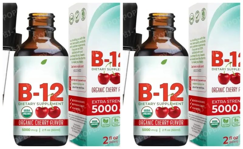 Vitamin B12 Drops 5000mcg Methylcobalamin Liquid Sublingual Supplement Cherry Flavor Vegan Sugar Free Daily Nutrition 60ml