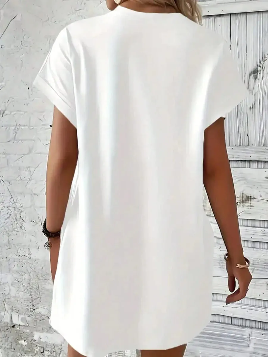 2026 Women's Casual and Elegant Green Turtle Print White Solid Color Short Sleeved Dress Short Skirt — image 2