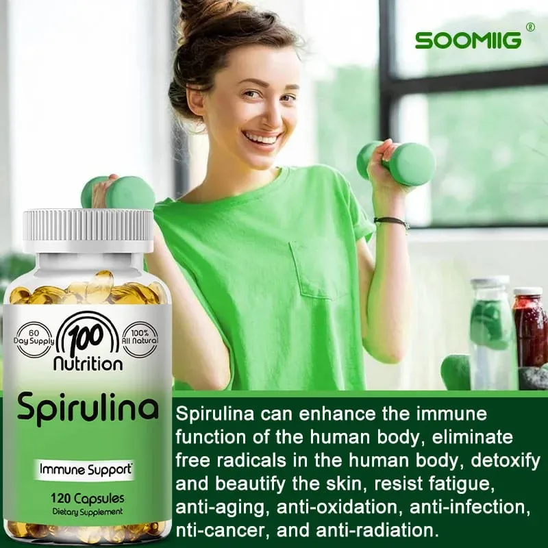 Organic Spirulina Capsules 700mg Supports Detoxification Immune Cardiovascular Health & Energy Antioxidant Vegan Non-GMO — image 4